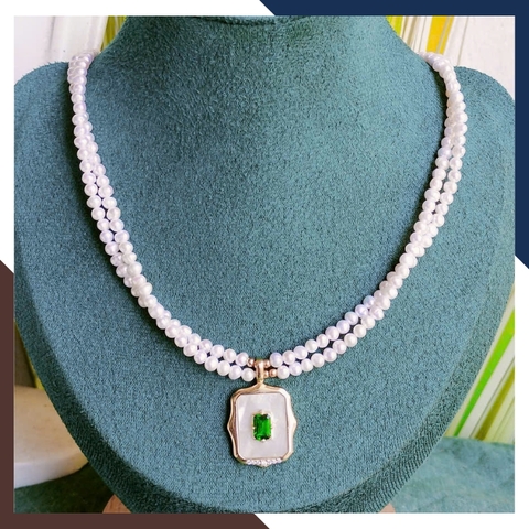 Vòng cổ ngọc trai nhí dáng choker 2 vòng đôi có mặt sang trọng cho nữ mặc áo dài nổi bật mã 34AC840