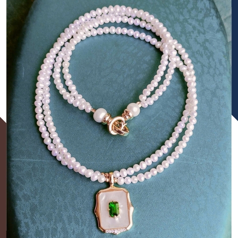 Vòng cổ ngọc trai nhí dáng choker 2 vòng đôi có mặt sang trọng cho nữ mặc áo dài nổi bật mã 34AC840