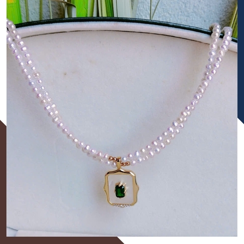 Vòng cổ ngọc trai nhí dáng choker 2 vòng đôi có mặt sang trọng cho nữ mặc áo dài nổi bật mã 34AC840