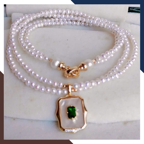 Vòng cổ ngọc trai nhí dáng choker 2 vòng đôi có mặt sang trọng cho nữ mặc áo dài nổi bật mã 34AC840