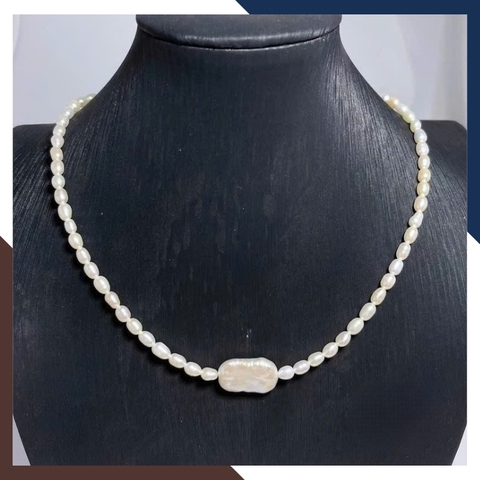 Vòng Cổ Ngọc Trai Nhỏ 3-4mm Phối Mặt Ngọc Trai Dị Nổi Bật & Độc Đáo VCNT132