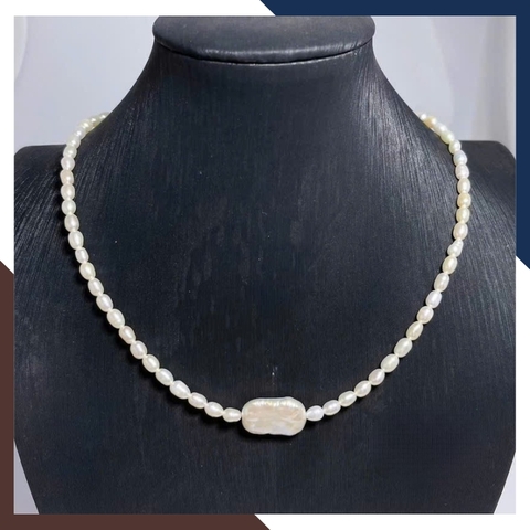 Vòng Cổ Ngọc Trai Nhỏ 3-4mm Phối Mặt Ngọc Trai Dị Nổi Bật & Độc Đáo VCNT132