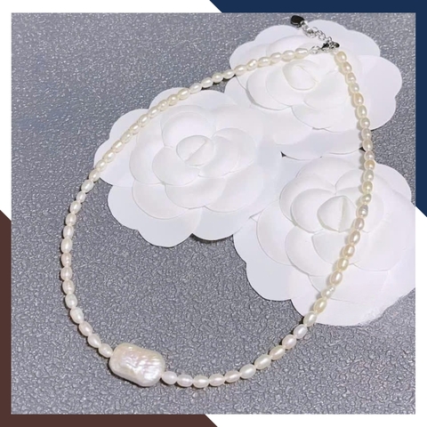 Vòng Cổ Ngọc Trai Nhỏ 3-4mm Phối Mặt Ngọc Trai Dị Nổi Bật & Độc Đáo VCNT132