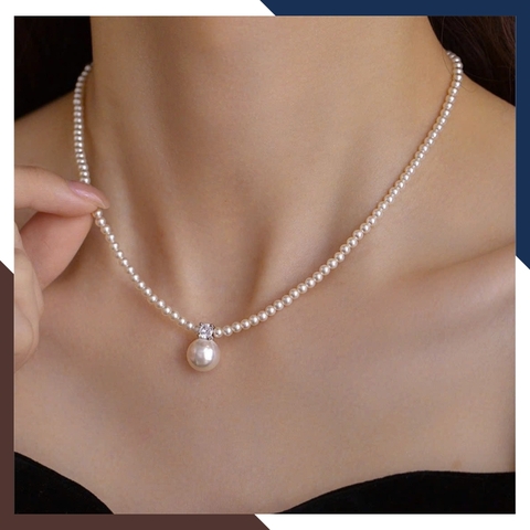 Vòng cổ ngọc trai nhỏ dáng choker mix mặt ngọc trai lớn VCNT160 – Thanh lịch và tinh tế