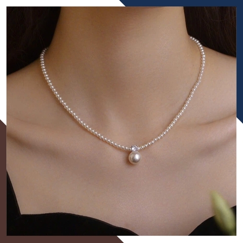 Vòng cổ ngọc trai nhỏ dáng choker mix mặt ngọc trai lớn VCNT160 – Thanh lịch và tinh tế