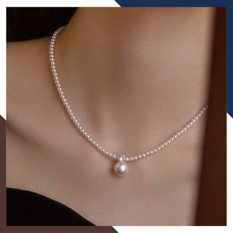 Vòng cổ ngọc trai nhỏ dáng choker mix mặt ngọc trai lớn VCNT160 – Thanh lịch và tinh tế