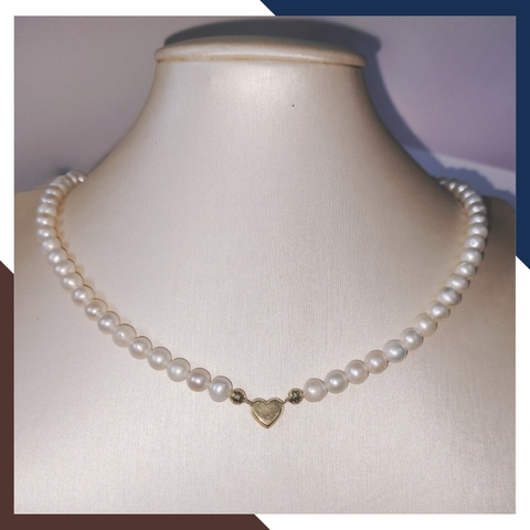 Vòng cổ ngọc trai nhỏ mặc áo dài phối trái tim vàng 10k mã 67AC999