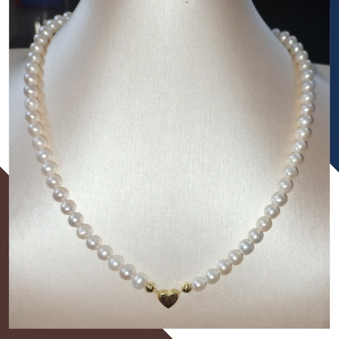 Vòng cổ ngọc trai nhỏ mặc áo dài phối trái tim vàng 10k mã 67AC999