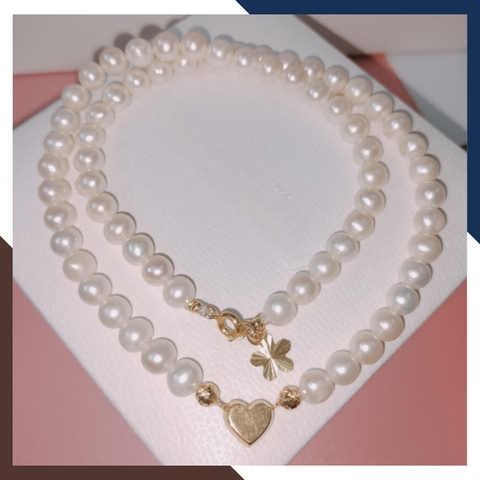 Vòng cổ ngọc trai nhỏ mặc áo dài phối trái tim vàng 10k mã 67AC999