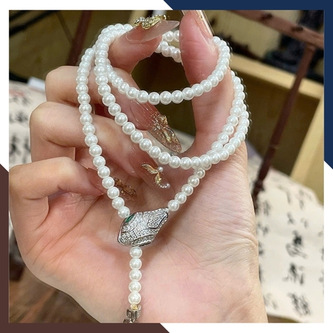 Vòng Cổ Ngọc Trai Nữ Phối Khoá Hình Con Rắn VCNT139 - Điểm Nhấn Cá Tính & Sang Trọng