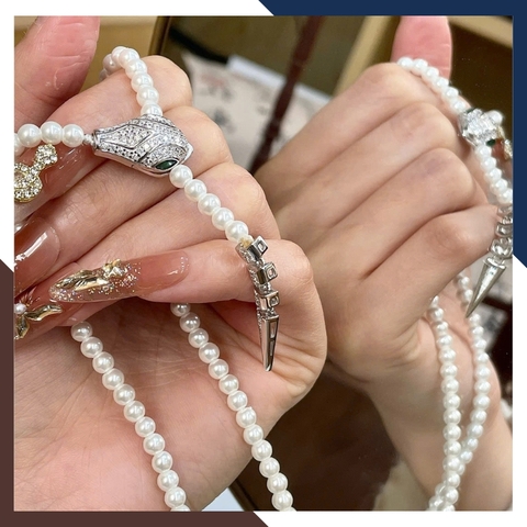 Vòng Cổ Ngọc Trai Nữ Phối Khoá Hình Con Rắn VCNT139 - Điểm Nhấn Cá Tính & Sang Trọng