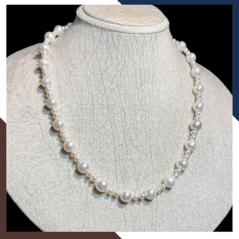 Vòng Cổ Ngọc Trai Nước Ngọt Cao Cấp VCNT129 - Thiết Kế Độc Đáo Với Hạt To Nhỏ Đan Xen