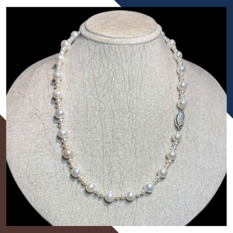 Vòng Cổ Ngọc Trai Nước Ngọt Cao Cấp VCNT129 - Thiết Kế Độc Đáo Với Hạt To Nhỏ Đan Xen