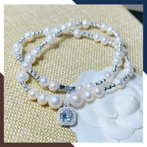 Vòng Cổ Ngọc Trai Nước Ngọt Có Mặt Phối Bi Bạc VCNT103