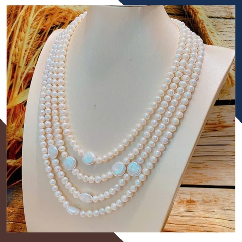 Vòng cổ ngọc trai thật 4 tầng cao cấp cho mẹ, phụ nữ trung niên, người lớn tuổi mặc áo dài đẹp mã 78CH280