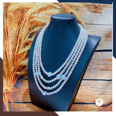 Vòng cổ ngọc trai thật 4 tầng cao cấp cho mẹ, phụ nữ trung niên, người lớn tuổi mặc áo dài đẹp mã 78CH280