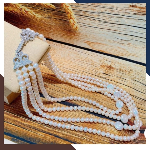 Vòng cổ ngọc trai thật 4 tầng cao cấp cho mẹ, phụ nữ trung niên, người lớn tuổi mặc áo dài đẹp mã 78CH280