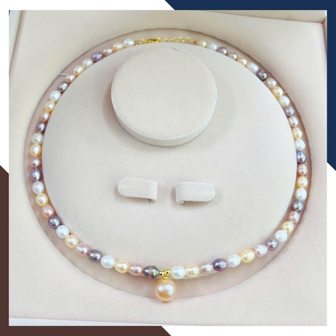 Vòng cổ ngọc trai thật dáng hạt gạo có mặt VCNT156 – lựa chọn hoàn hảo cho quý cô