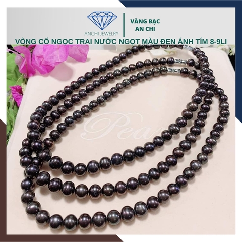 Vòng cổ ngọc trai đen ánh tím tự nhiên mặc áo dài đẹp cho nữ 89AC210