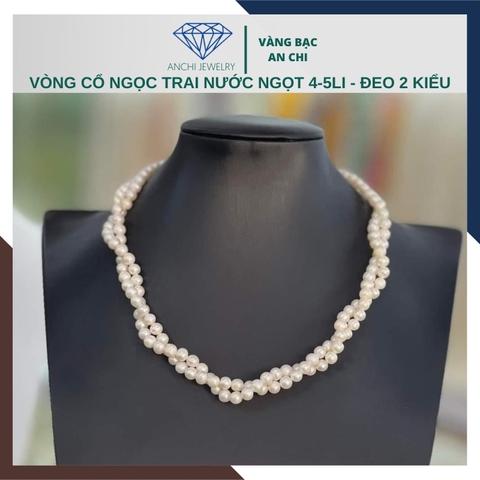 Vòng cổ ngọc trai 2 vòng xoắn hạt nhỏ mã 45AC310