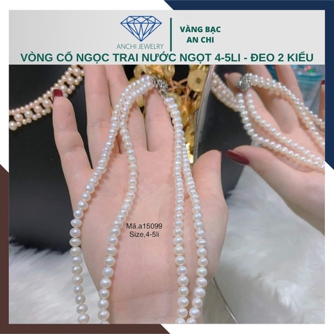 Vòng cổ ngọc trai 2 vòng xoắn hạt nhỏ mã 45AC310