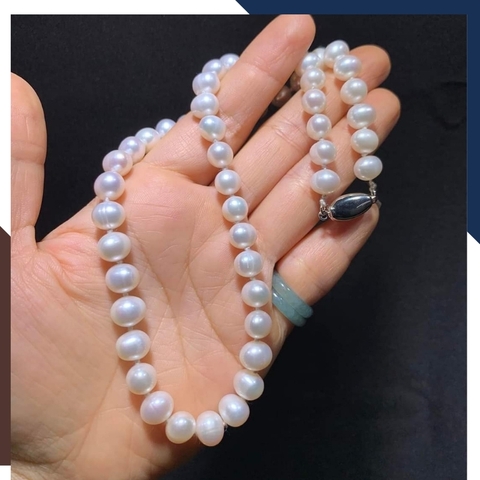 Vòng cổ ngọc trai tự nhiên 8mm - 9mm, vòng ngọc trai mặc áo dài cho nữ mã 8C430K12