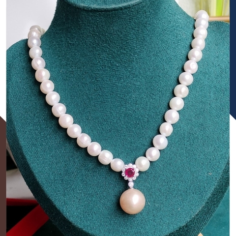 Vòng cổ ngọc trai cho mẹ, phụ nữ trung niên mặc áo dài 78B1235