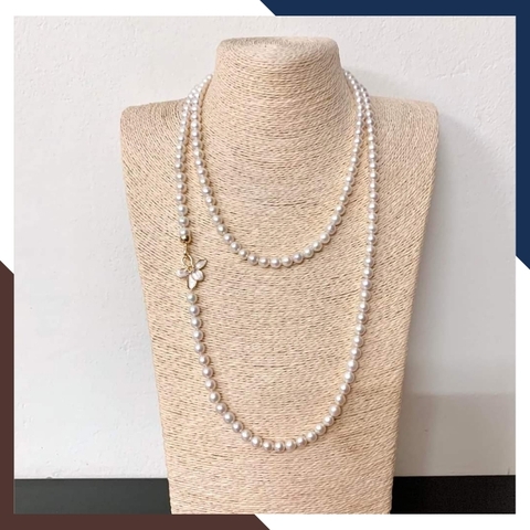 Vòng cổ ngọc trai tự nhiên dài 120cm mặc áo dài cho nữ trẻ đẹp, mẫu khóa hình bông hoa mã 78K65T370