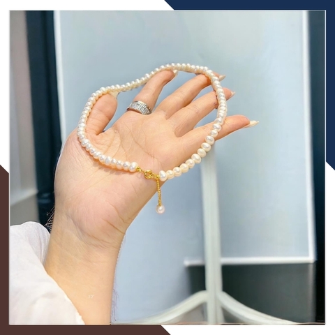 Vòng cổ choker ngọc trai nước ngọt khóa vàng 10k mã 78B1245