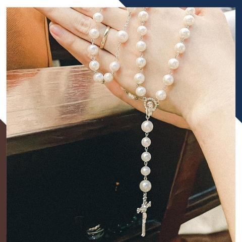 Vòng cổ ngọc trai mặc áo dài phối thánh giá bạc mã 78AC700