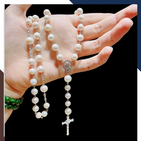 Vòng cổ ngọc trai mặc áo dài phối thánh giá bạc mã 78AC700