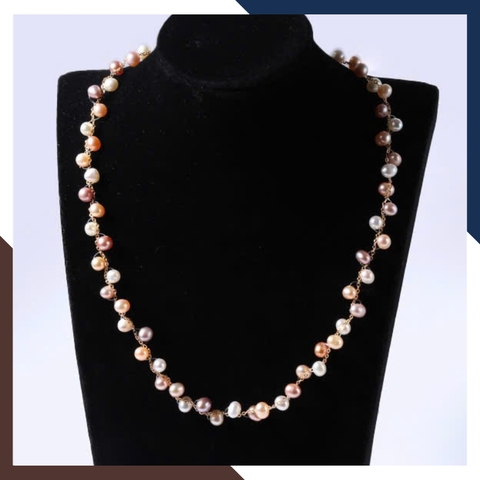 Vòng cổ ngọc trai tứ quý hạt nhỏ VCNT176 – Phối dây vàng 10K sang trọng, thiết kế so le độc đáo