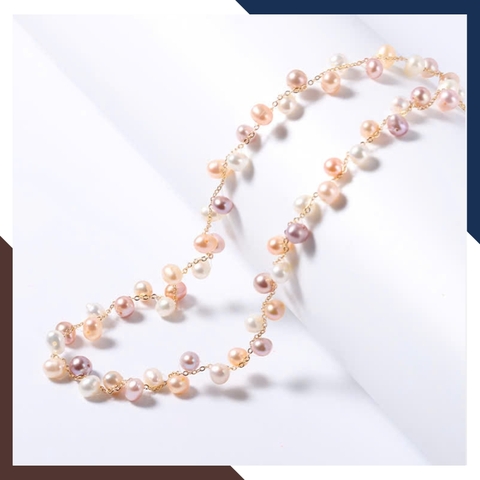 Vòng cổ ngọc trai tứ quý hạt nhỏ VCNT176 – Phối dây vàng 10K sang trọng, thiết kế so le độc đáo
