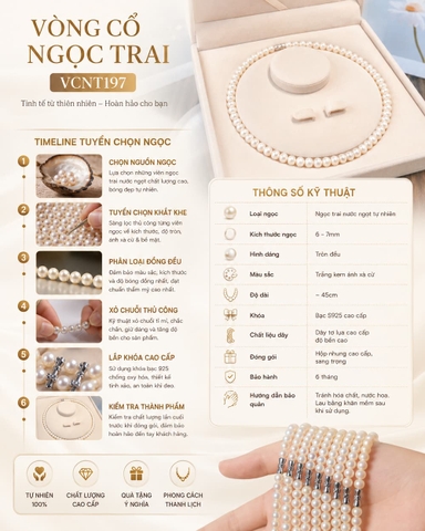 Vòng Cổ Ngọc Trai VCNT197 – Chuỗi Ngọc Trai Thật 7–8mm Thanh Lịch, Dễ Đeo Hằng Ngày
