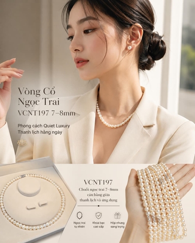 Vòng Cổ Ngọc Trai VCNT197 – Chuỗi Ngọc Trai Thật 7–8mm Thanh Lịch, Dễ Đeo Hằng Ngày
