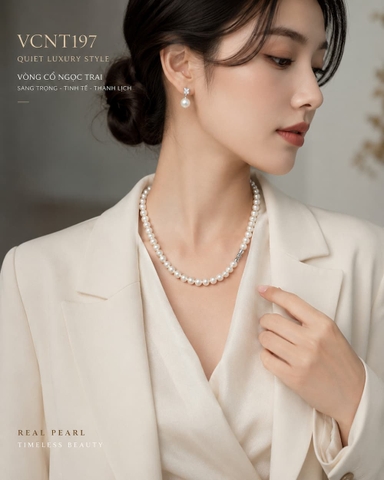 Vòng Cổ Ngọc Trai VCNT198 – Chuỗi Ngọc Trai Trắng 9–10mm Cao Cấp Classic Pearl Strand