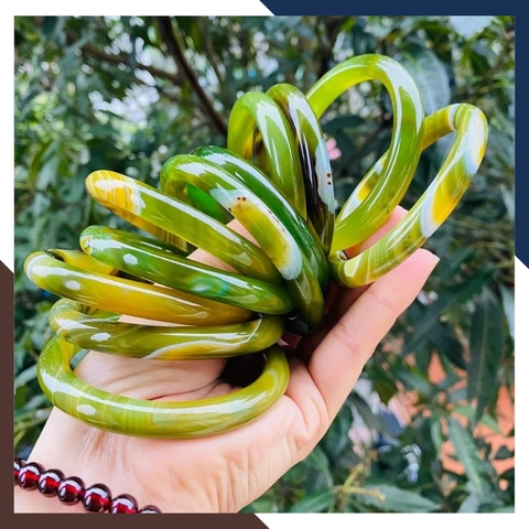 Vòng mã não 3 màu vân xanh vàng trắng liền khối bản mo 10mm cho nữ mệnh kim, mộc, thủy, hỏa, thổ mã AC120