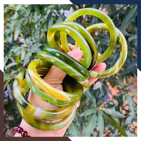 Vòng mã não 3 màu vân xanh vàng trắng liền khối bản mo 10mm cho nữ mệnh kim, mộc, thủy, hỏa, thổ mã AC120