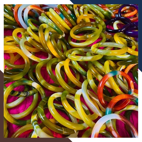 Vòng mã não 3 màu vân xanh vàng trắng liền khối bản mo 10mm cho nữ mệnh kim, mộc, thủy, hỏa, thổ mã AC120