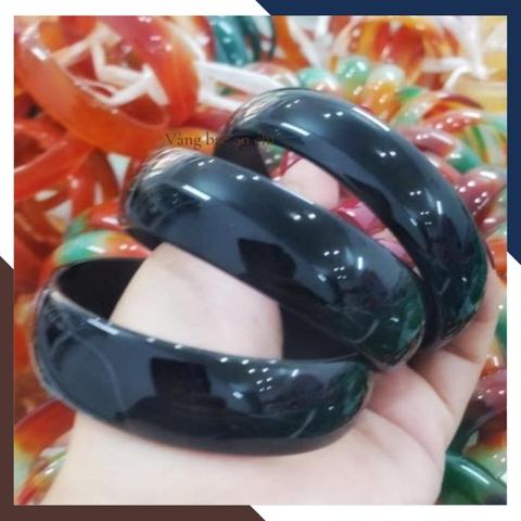 Vòng mã não đen liền khối bản dẹt 10mm cho nữ mệnh thủy, mệnh mộc mã AC80