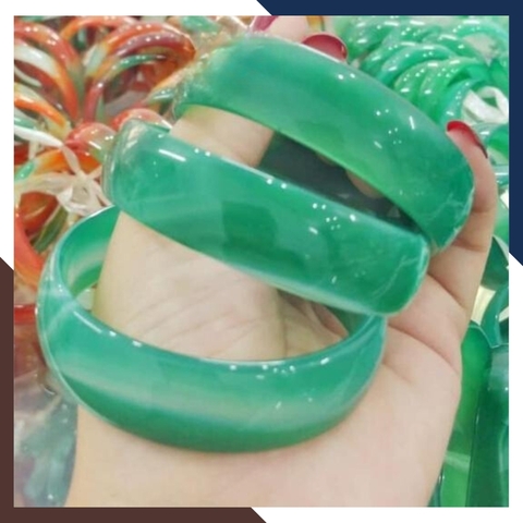 Vòng mã não xanh liền khối bản dẹt 10mm cho nữ mệnh mộc, mệnh hỏa mã AC80