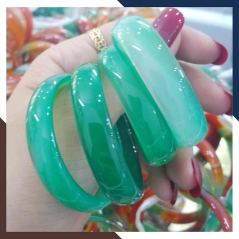 Vòng mã não xanh liền khối bản dẹt 10mm cho nữ mệnh mộc, mệnh hỏa mã AC80