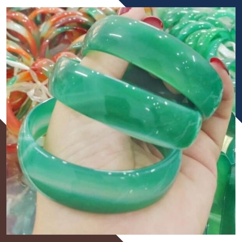 Vòng mã não xanh liền khối bản dẹt 10mm cho nữ mệnh mộc, mệnh hỏa mã AC80