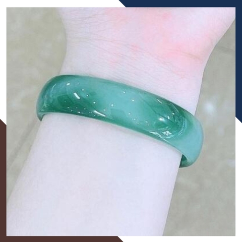 Vòng mã não xanh liền khối bản dẹt 10mm cho nữ mệnh mộc, mệnh hỏa mã AC80