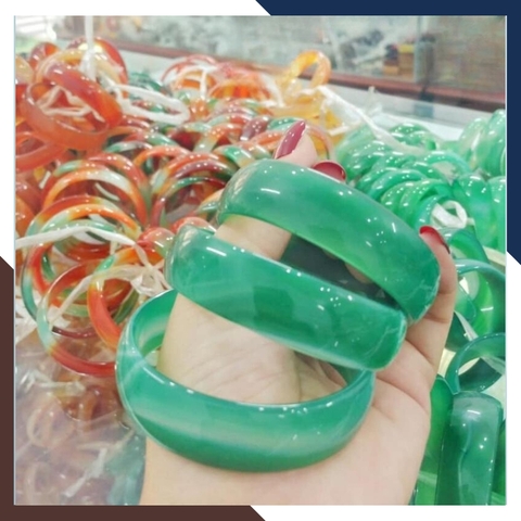 Vòng mã não xanh liền khối bản dẹt 10mm cho nữ mệnh mộc, mệnh hỏa mã AC80