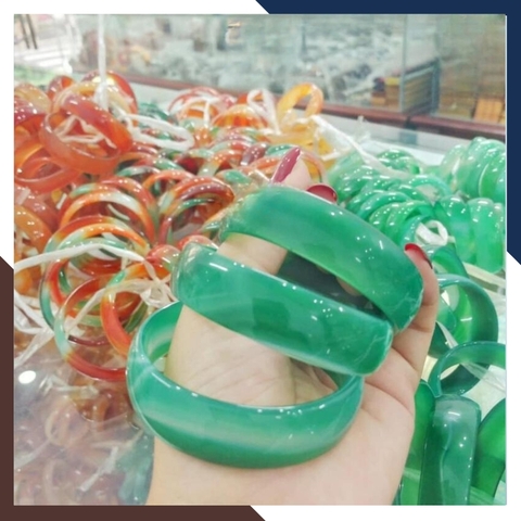 Vòng mã não xanh liền khối bản dẹt 10mm cho nữ mệnh mộc, mệnh hỏa mã AC80