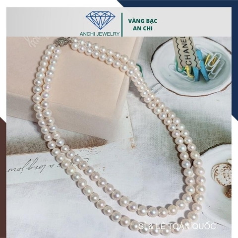 Vòng cổ ngọc trai 2 tầng cho phụ nữ trung niên mặc áo dài 89CH370