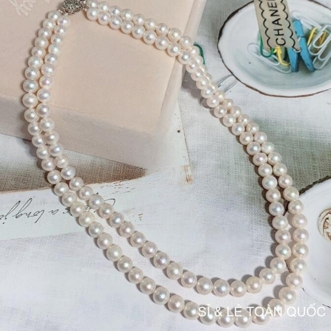 Vòng cổ ngọc trai 2 tầng cho phụ nữ trung niên mặc áo dài 89CH370