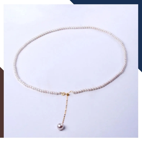 Vòng ngọc trai mix vàng có tua rua, vòng cổ ngọc trai nhỏ mặc áo dài cho nữ mã 56B1350