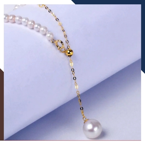 Vòng ngọc trai mix vàng có tua rua, vòng cổ ngọc trai nhỏ mặc áo dài cho nữ mã 56B1350